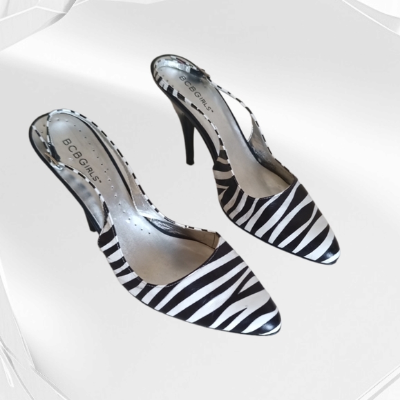 BCBGIRLS Zebra Stripe Leather Slingback Heel Pumps - Picture 7 of 16